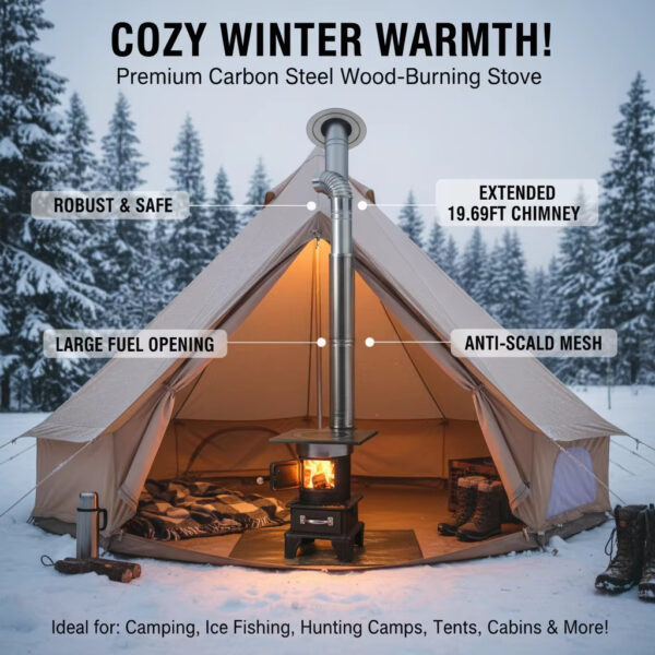 Outdoor Wood/Coal Stove Heater - Hot Tent Camping & Backyard Heating Kit with Accessories