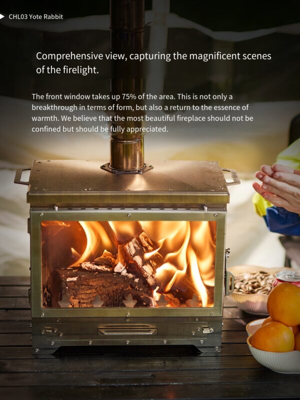 O1CN01EGm4Zy2LVHlLtiPTG_!!2219752699697 Portable folding wood-burning stove for outdoor camping, suitable for heating tents, roasting and boiling tea. Made of stainless steel.