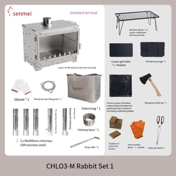 O1CN01F2sPOR2LVHlOqgTgG_!!2219752699697 Portable folding wood-burning stove for outdoor camping, suitable for heating tents, roasting and boiling tea. Made of stainless steel.