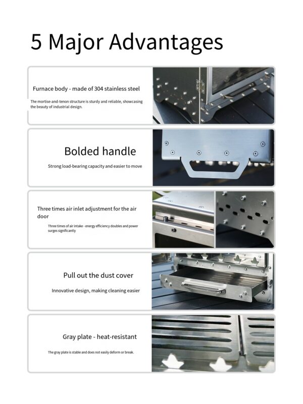 O1CN01sZtPTv2LVHlLhNsVx_!!2219752699697 Portable folding wood-burning stove for outdoor camping, suitable for heating tents, roasting and boiling tea. Made of stainless steel.