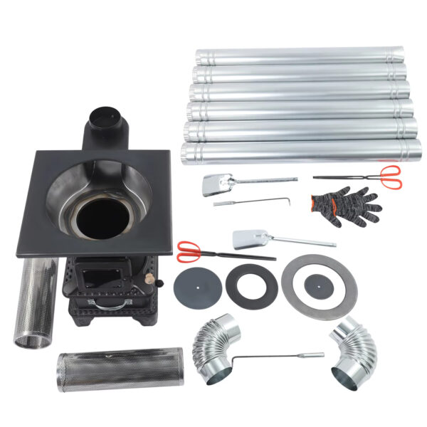 Outdoor Wood/Coal Stove Heater - Hot Tent Camping & Backyard Heating Kit with Accessories